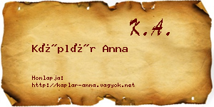 Káplár Anna névjegykártya